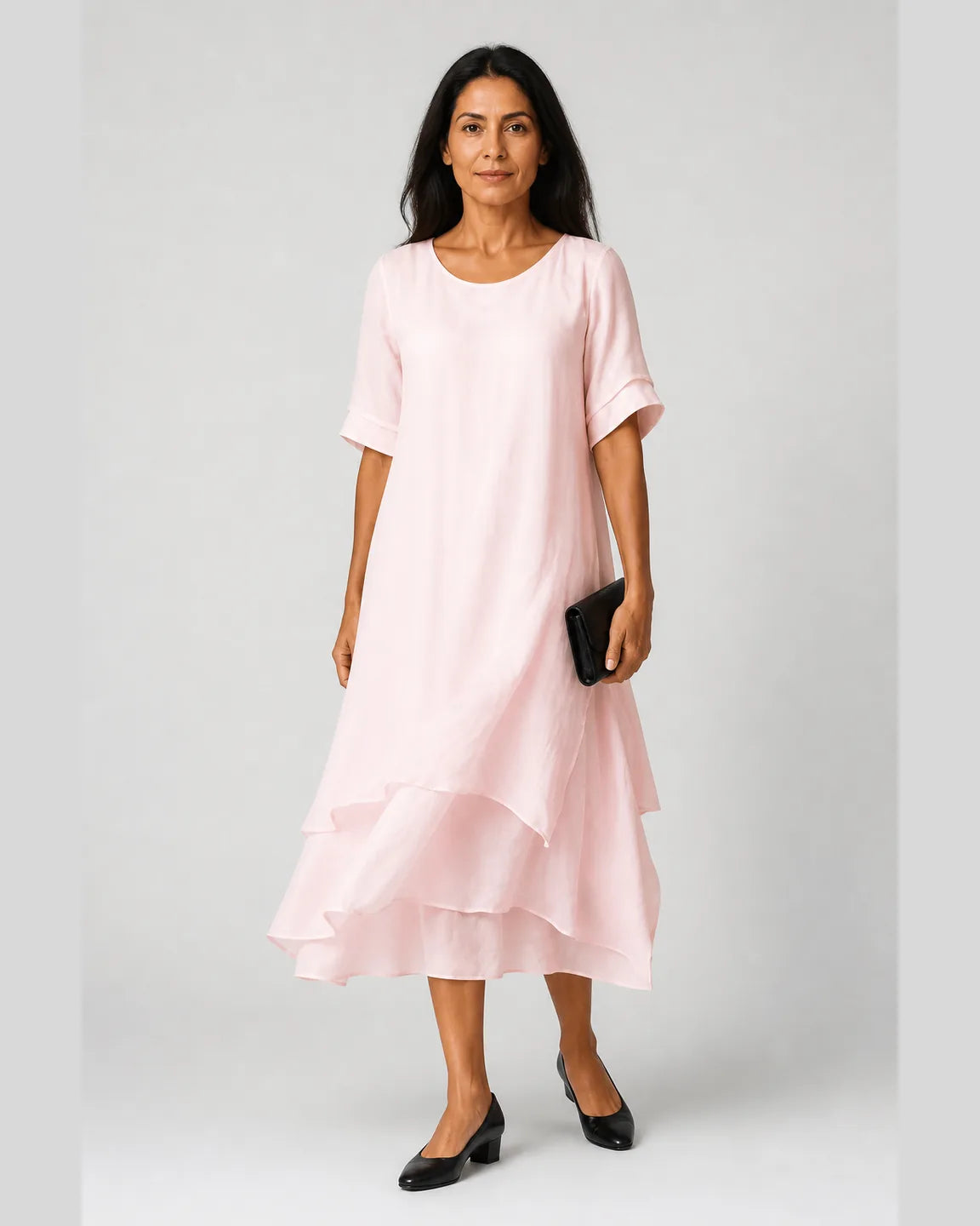 Etta-Grace Elegant Loose Dress in Pink — full-body studio view