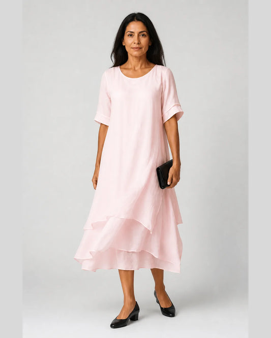 Etta-Grace Elegant Loose Dress in Pink — full-body studio view