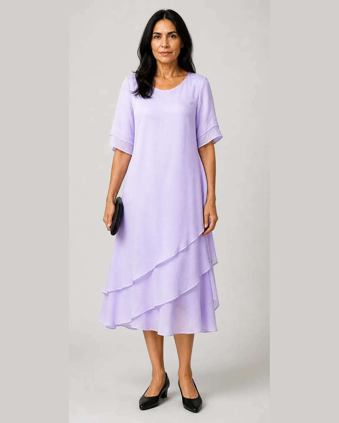Etta-Grace Elegant Loose Dress in Purple — full-body studio view