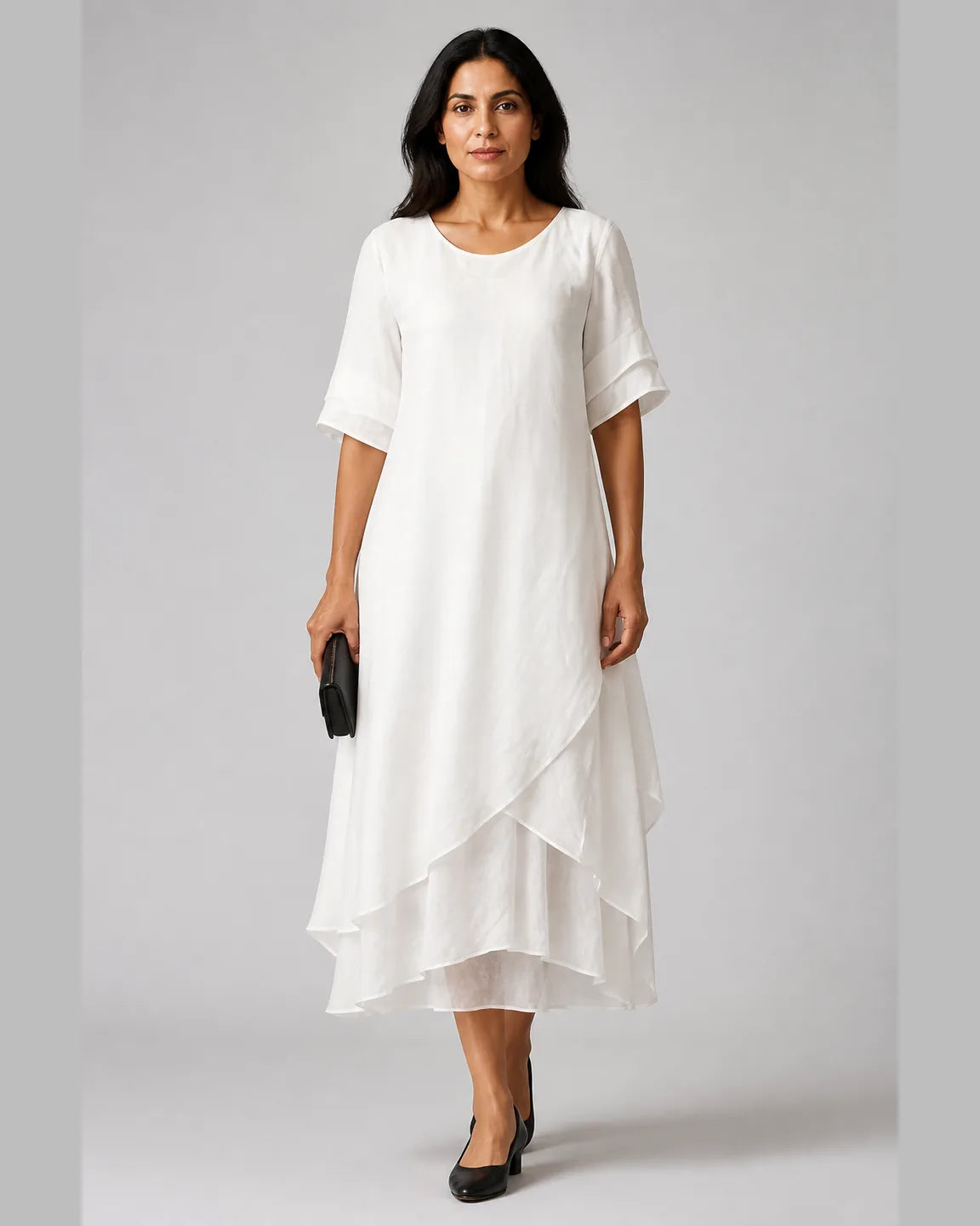 Etta-Grace Elegant Loose Dress in White — full-body studio view