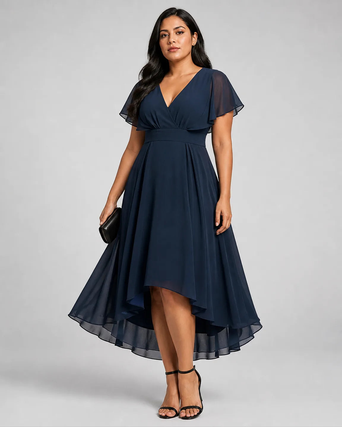 Etta-Mae Flowing V-Neck Maxi Dress — three-quarter studio view