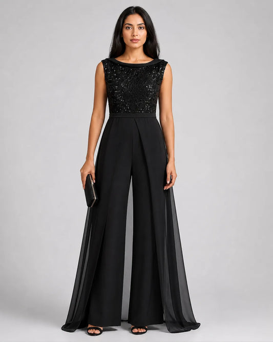 Eva-Belle Textured Tulle Jumpsuit — full-body studio view