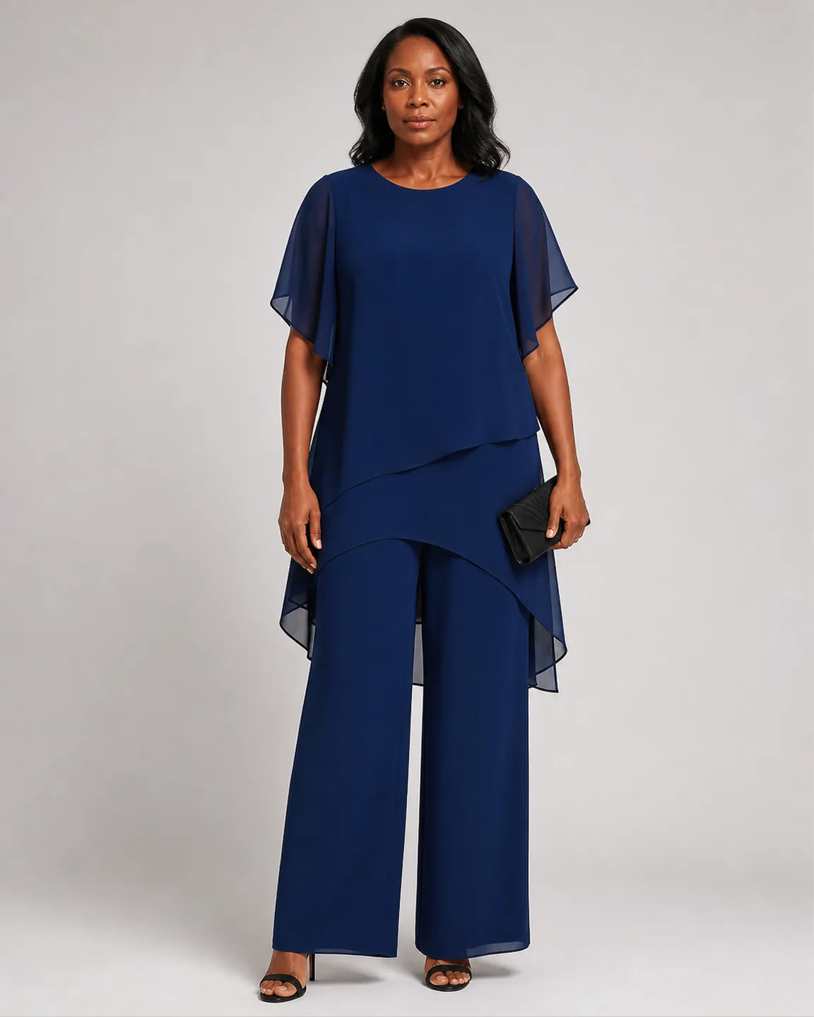 Eva-Faye Elegant Two-Piece Set in Navy Blue — full-body studio view