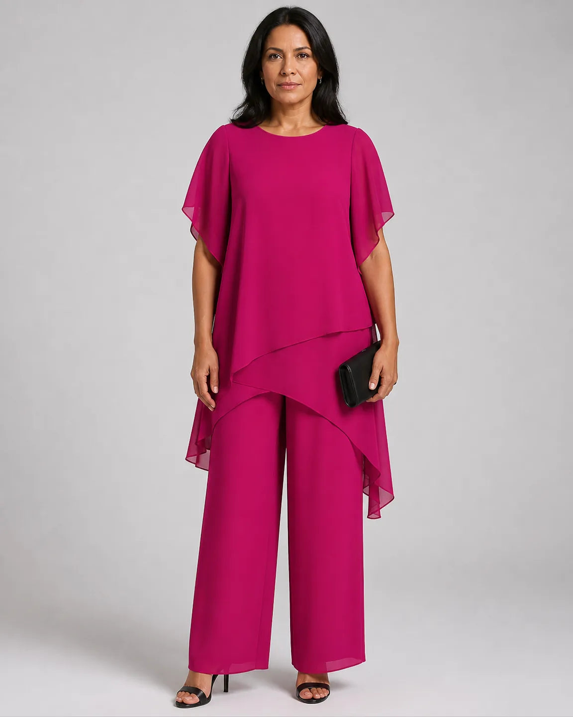 Eva-Faye Elegant Two-Piece Set in Pink — full-body studio view
