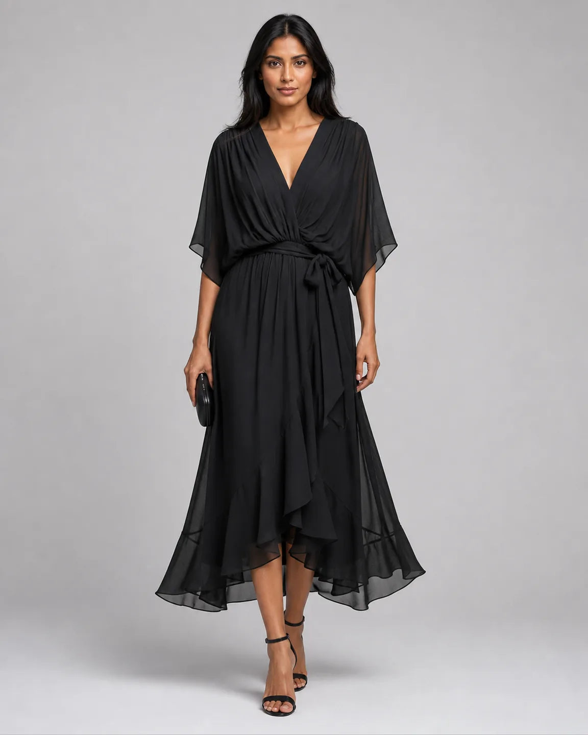 Eva-Grace Elegant Dress in Black — full-body studio view