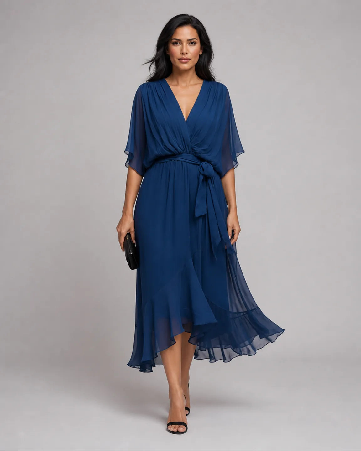 Eva-Grace Elegant Dress in Blue — full-body studio view