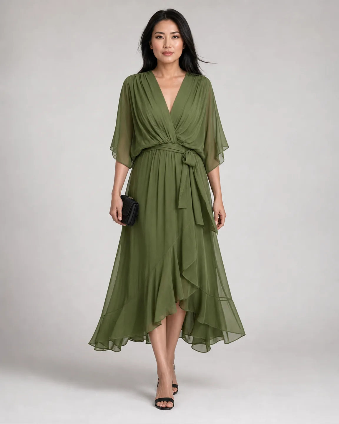 Eva-Grace Elegant Dress in Green — full-body studio view