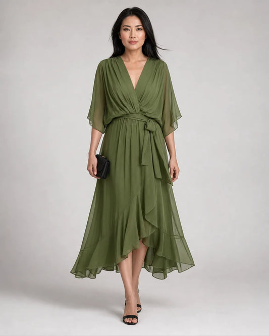 Eva-Grace Elegant Dress in Green — full-body studio view