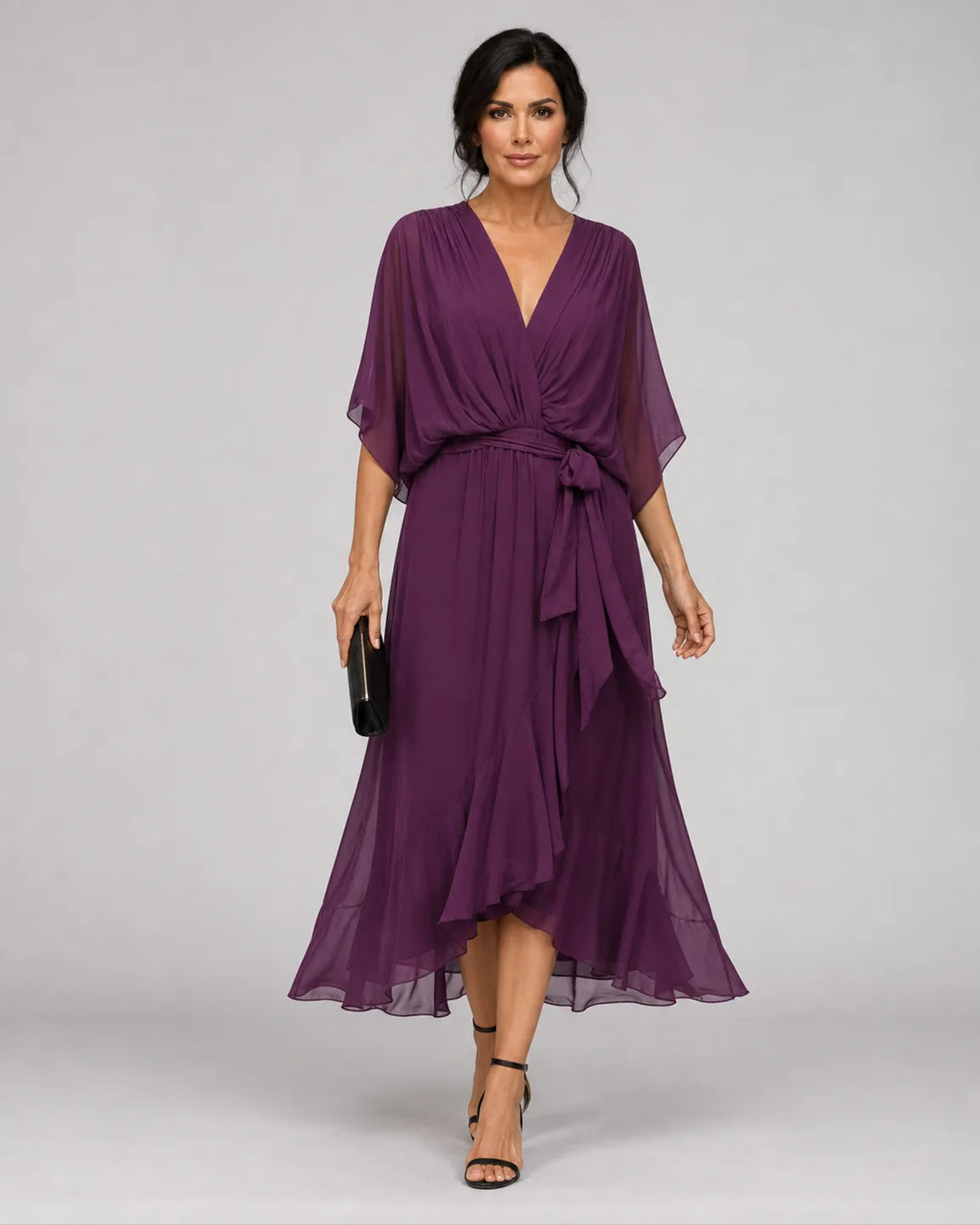 Eva-Grace Elegant Dress in Purple — full-body studio view