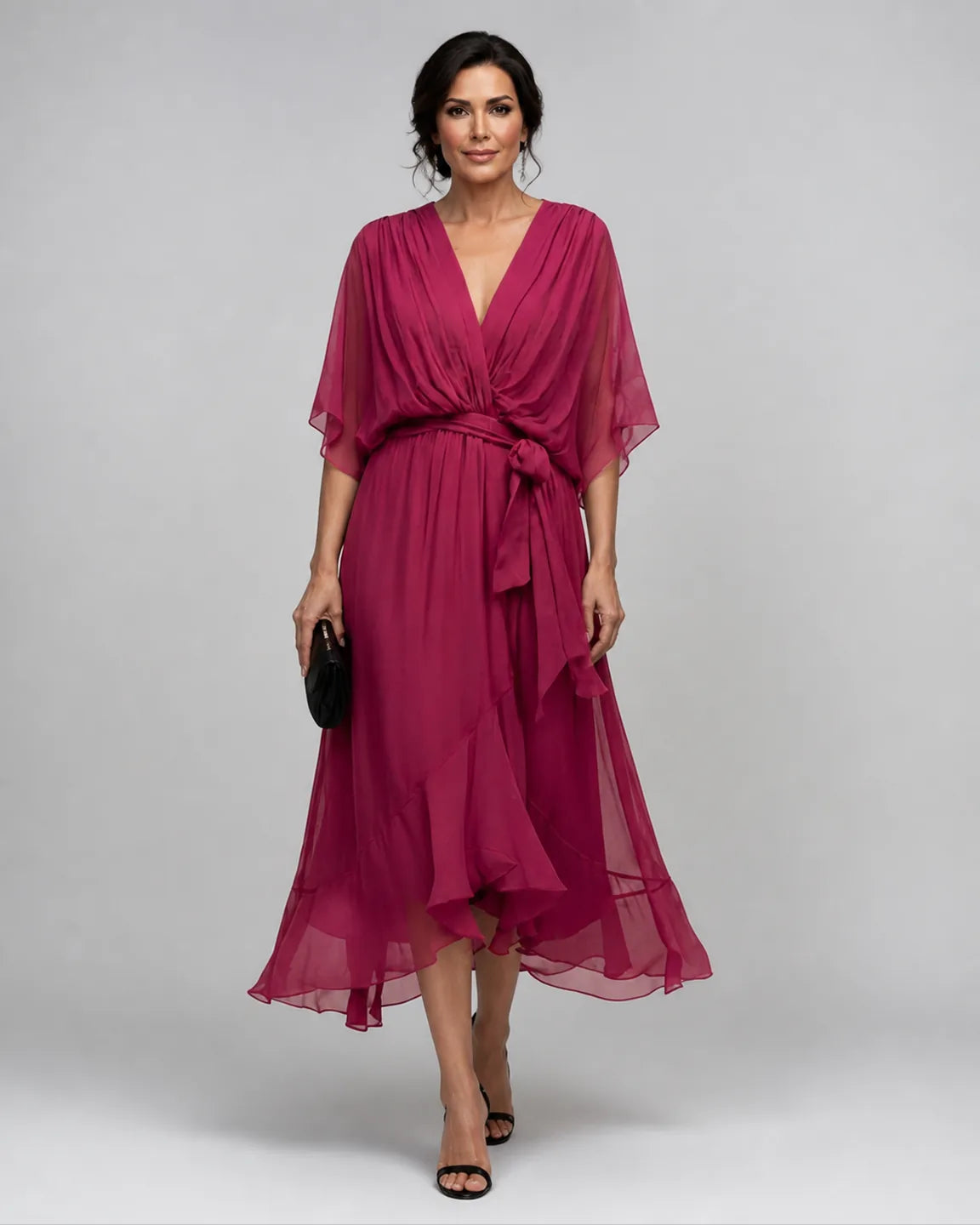 Eva-Grace Elegant Dress in Red — full-body studio view