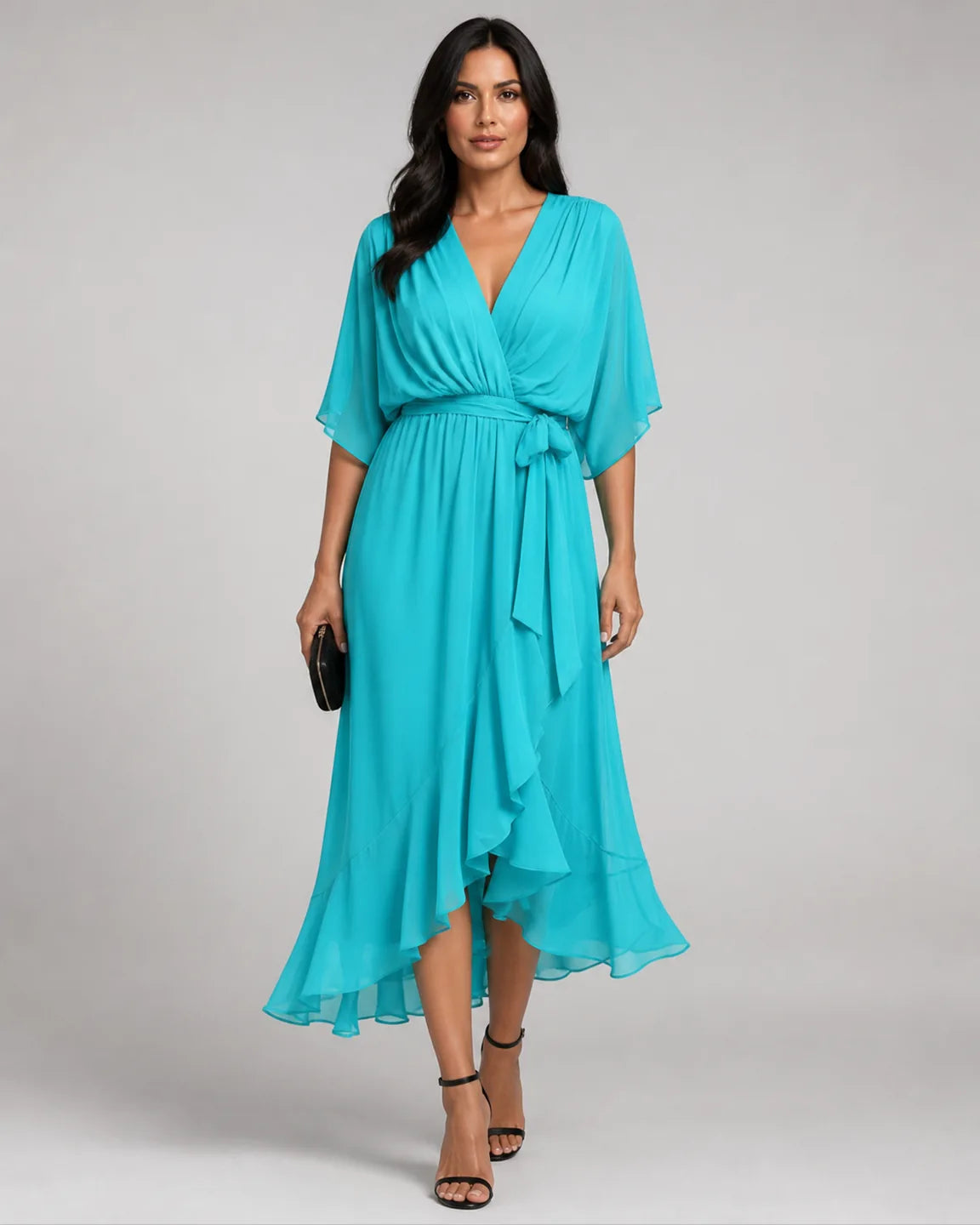 Eva-Grace Elegant Dress in Turquoise — full-body studio view