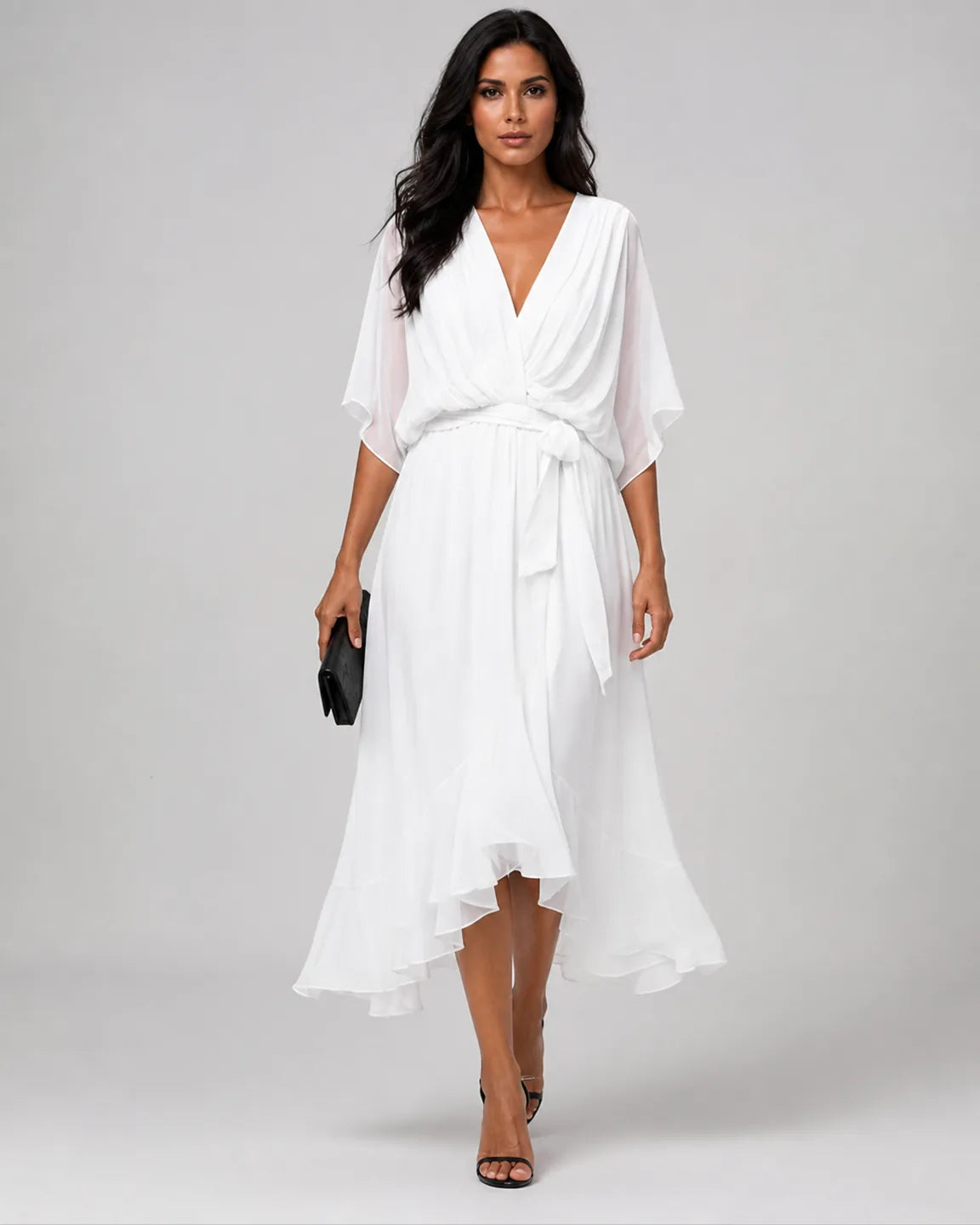 Eva-Grace Elegant Dress in White — full-body studio view