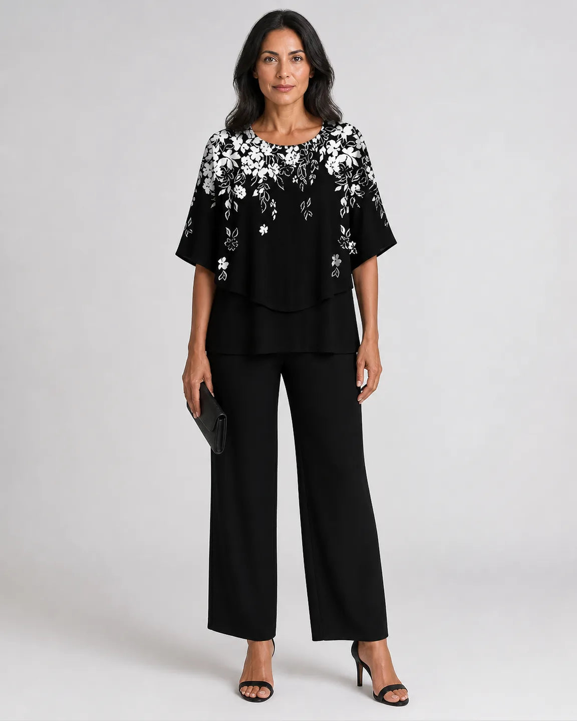 Eva-Jane Effortless Two-Piece Set in Black — full-body studio view