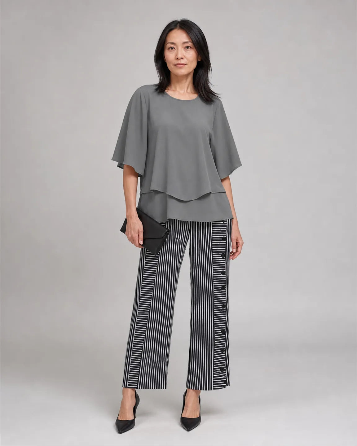 Eva-Jane Effortless Two-Piece Set in Gray — full-body studio view