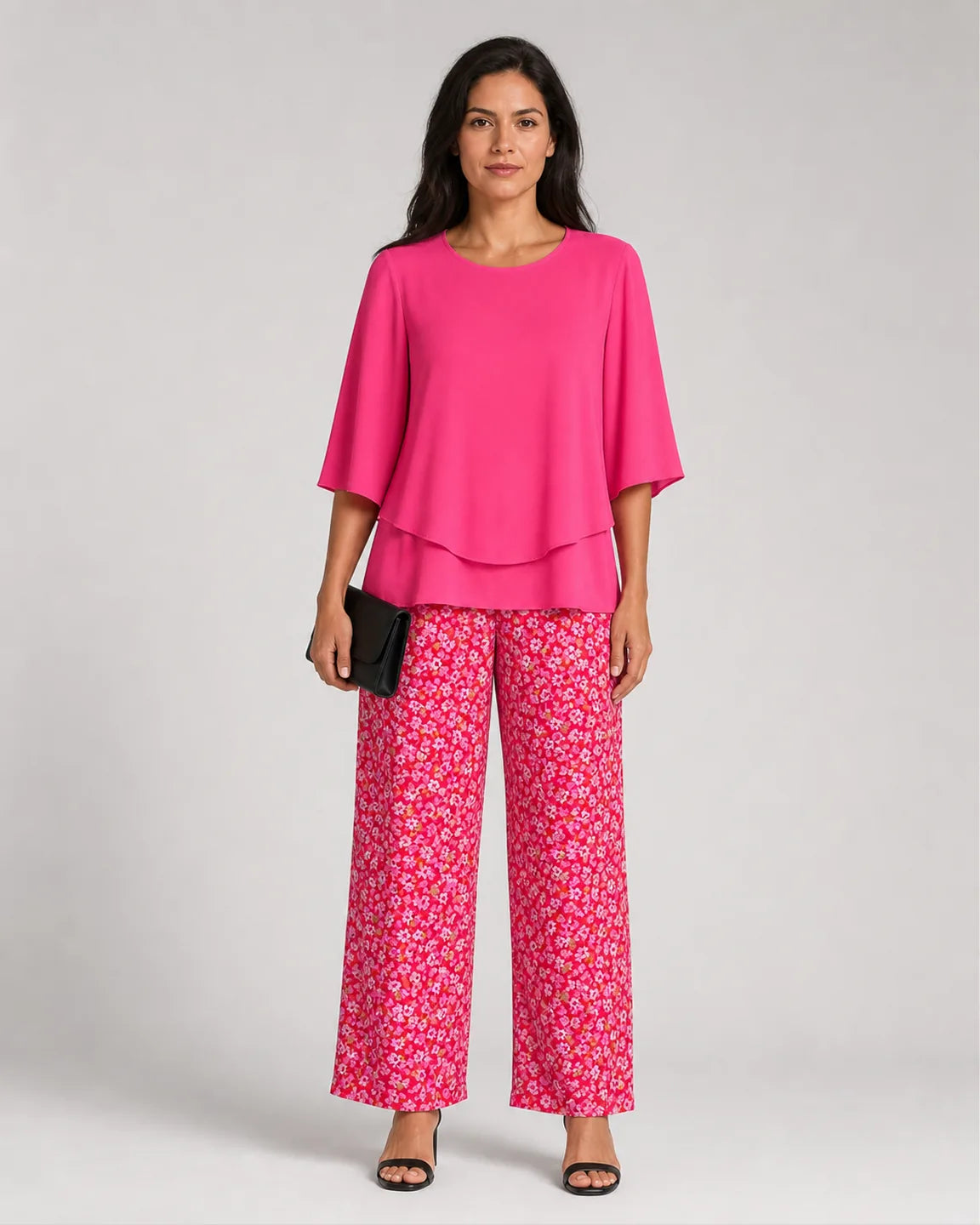 Eva-Jane Effortless Two-Piece Set in Pink — full-body studio view