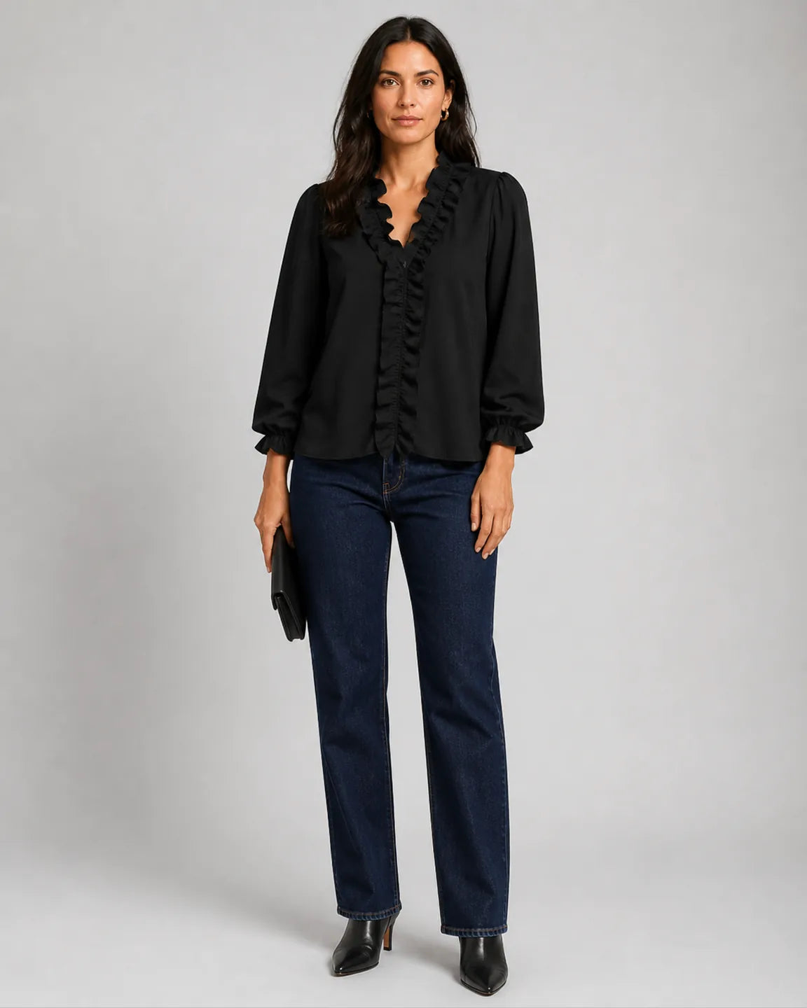 Eva-Rose Stylish breathable Blouse in Black — full-body studio view