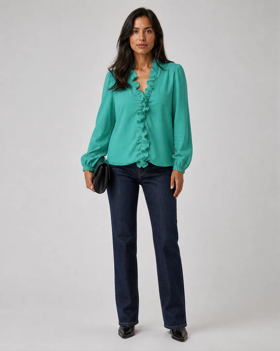 Eva-Rose Stylish breathable Blouse in Green — full-body studio view