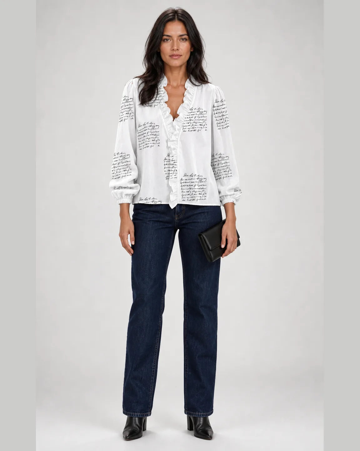 Eva-Rose Stylish breathable Blouse in Script — full-body studio view
