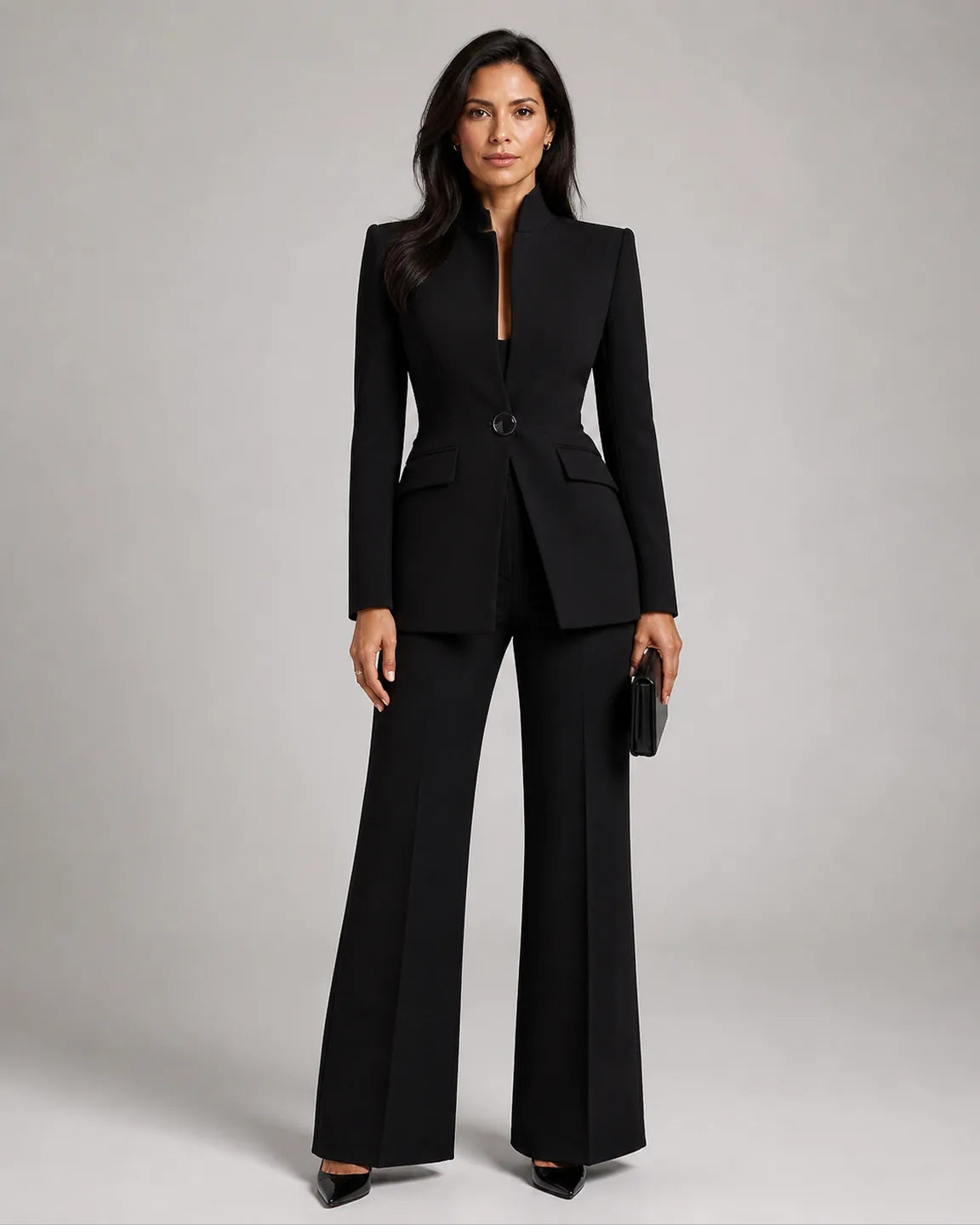 Faye-Belle Two-Piece Set in Black — full-body studio view
