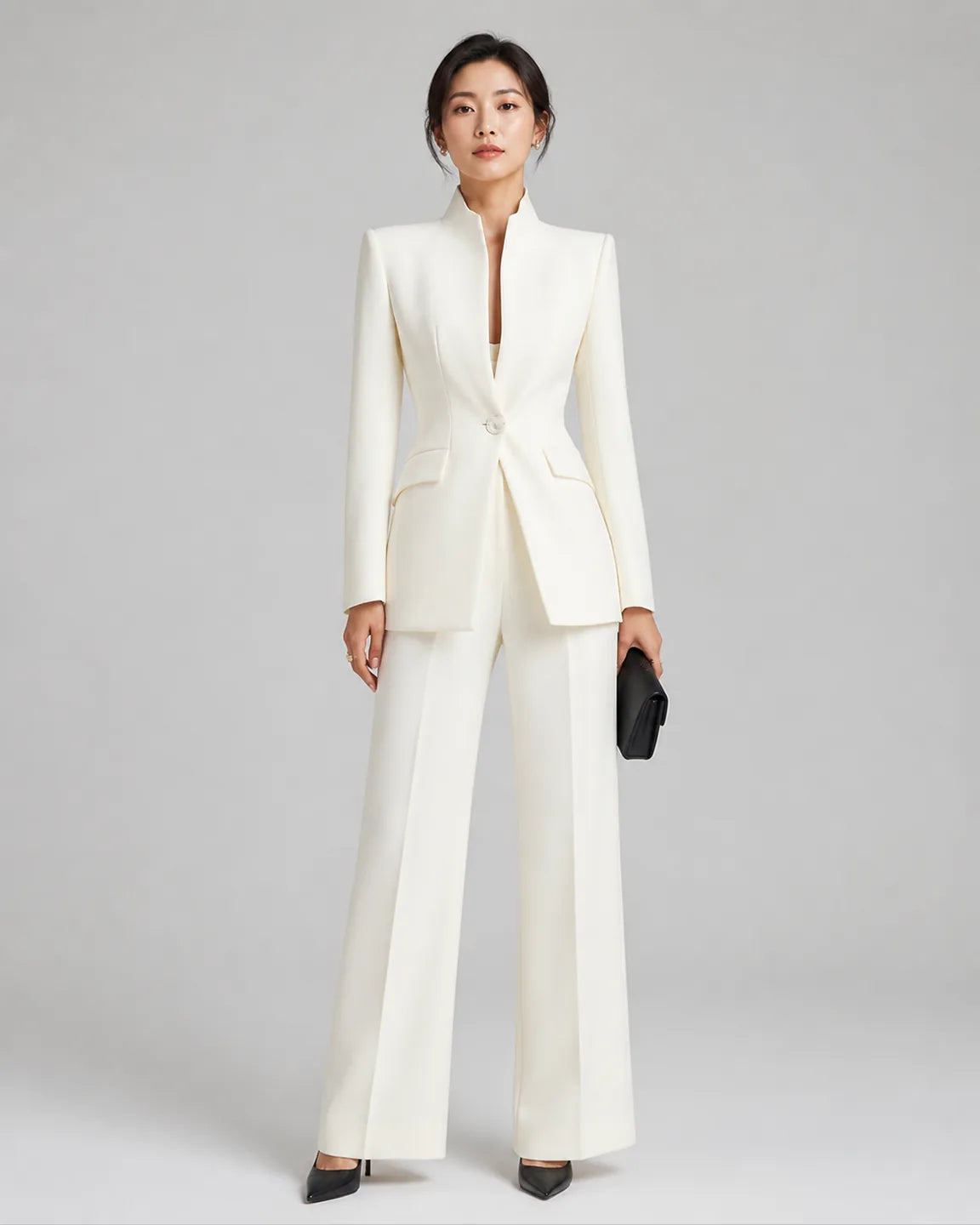 Faye-Belle Two-Piece Set in White — full-body studio view
