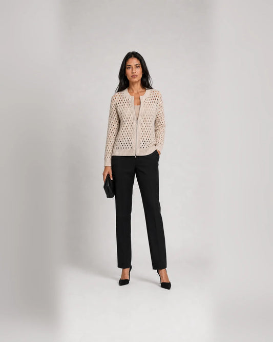 Faye-Faye™ Premium Knitted Cardigan in Beige - full body studio front view