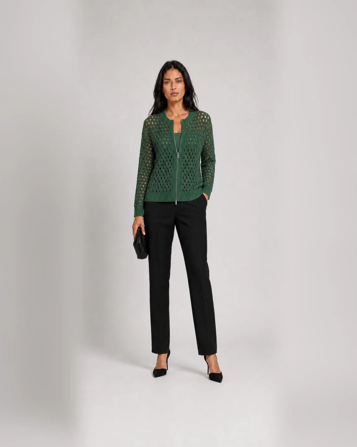 Faye-Faye™ Premium Knitted Cardigan in Green - full body studio front view