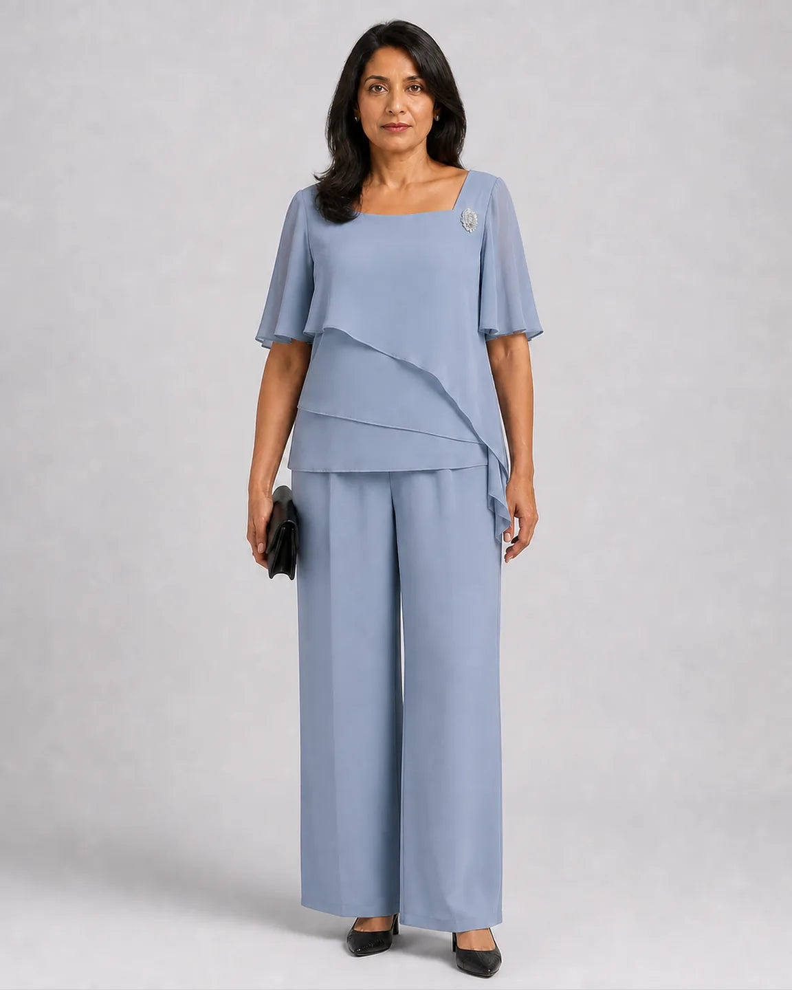 Faye-Grace Elegant Two-Piece Set in Blue — full-body studio view