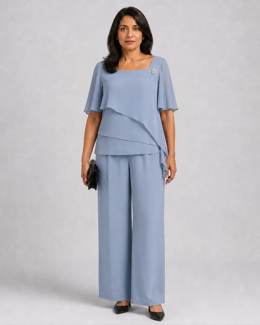 Faye-Grace Elegant Two-Piece Set in Blue — full-body studio view