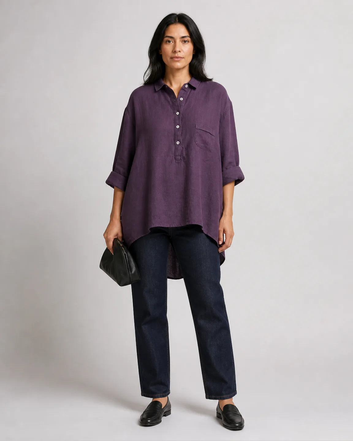 Faye-Mae Timeless Breathable blouse in Purple — full-body studio view