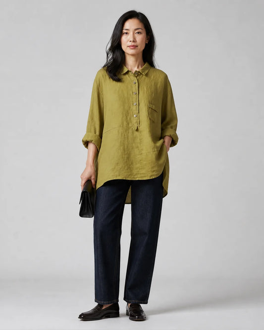 Faye-Mae Timeless Breathable blouse in Yellow — full-body studio view