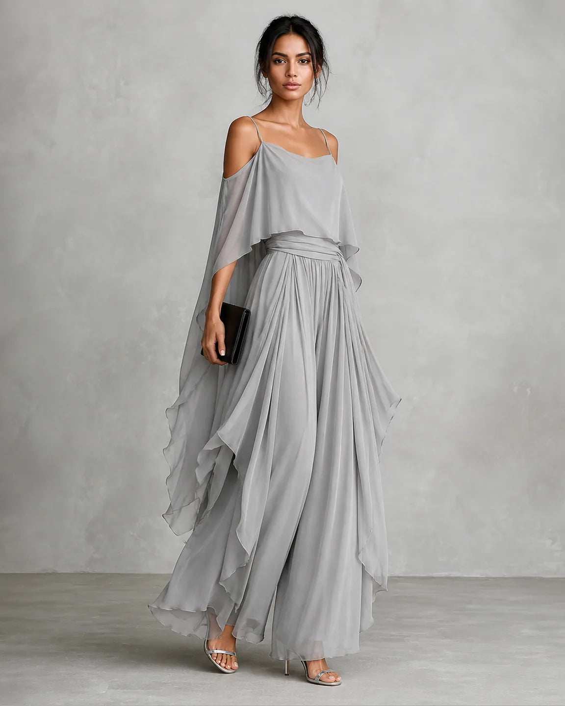 Faye-Pearl Off-Shoulder Flowy Set — three-quarter studio view