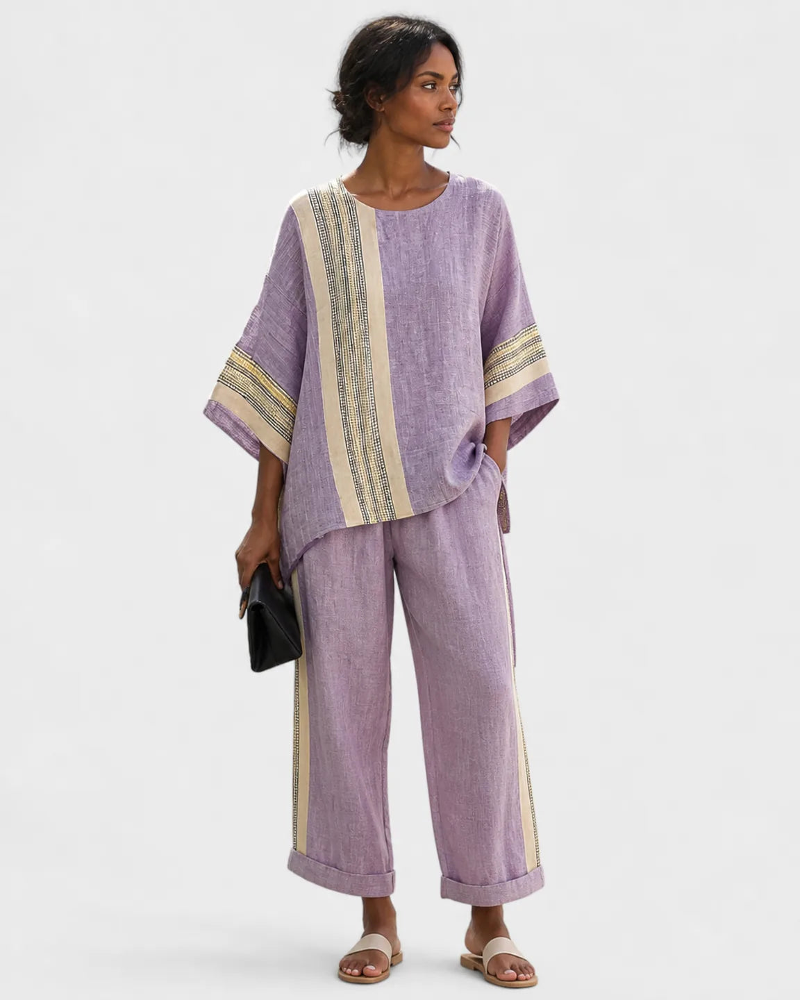 Gwen-Jane Elegant Two-Piece Set in Purple — full-body studio view