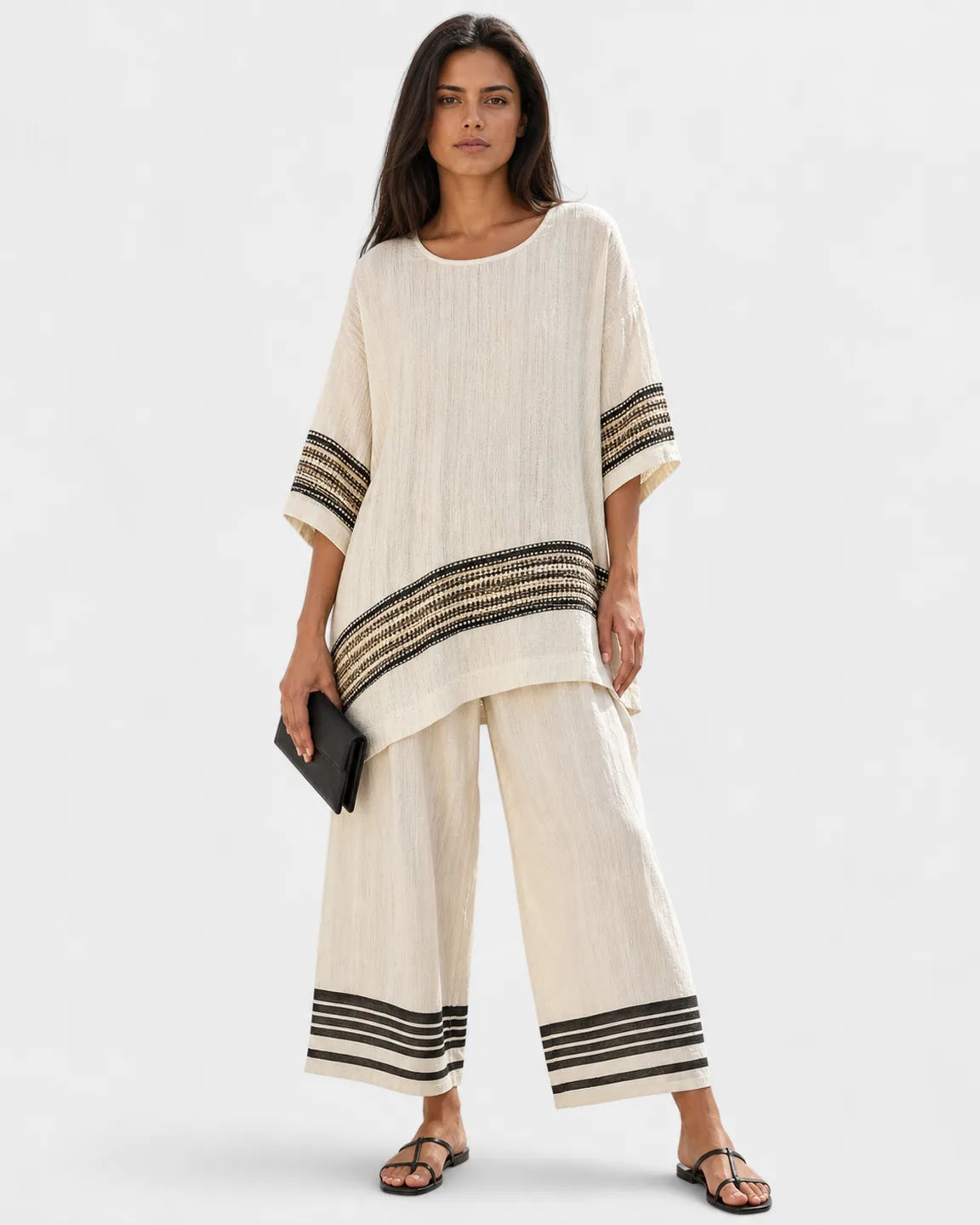 Gwen-Jane Elegant Two-Piece Set in White-Black — full-body studio view