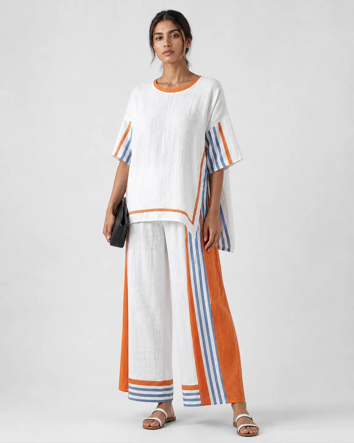 Gwen-Jane Elegant Two-Piece Set in White-Orange — full-body studio view