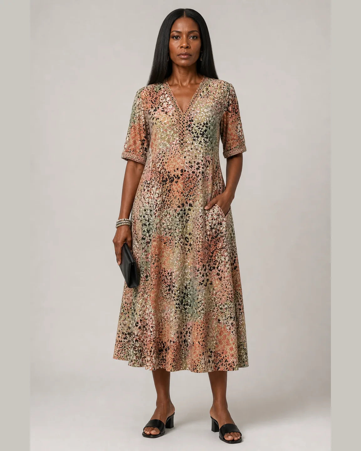 Hope-Belle Soft Breathable Dress in Beige — full-body studio view