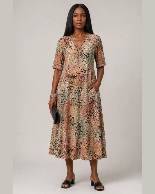 Hope-Belle Soft Breathable Dress in Beige — full-body studio view