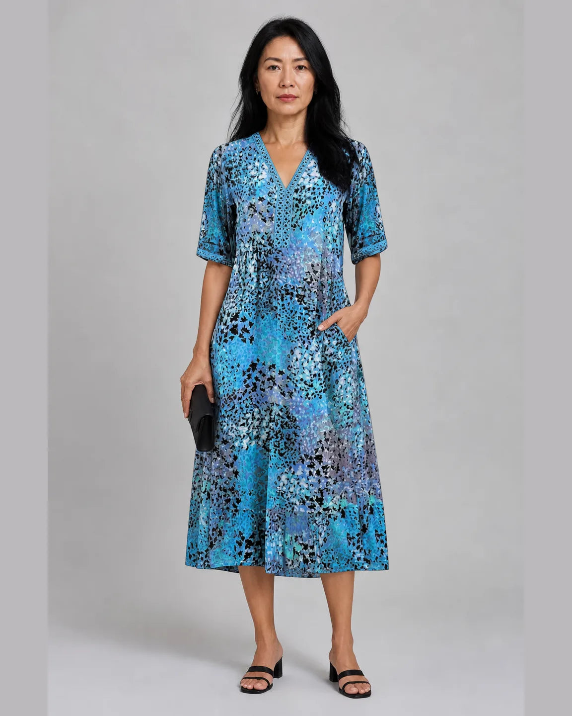 Hope-Belle Soft Breathable Dress in Blue — full-body studio view