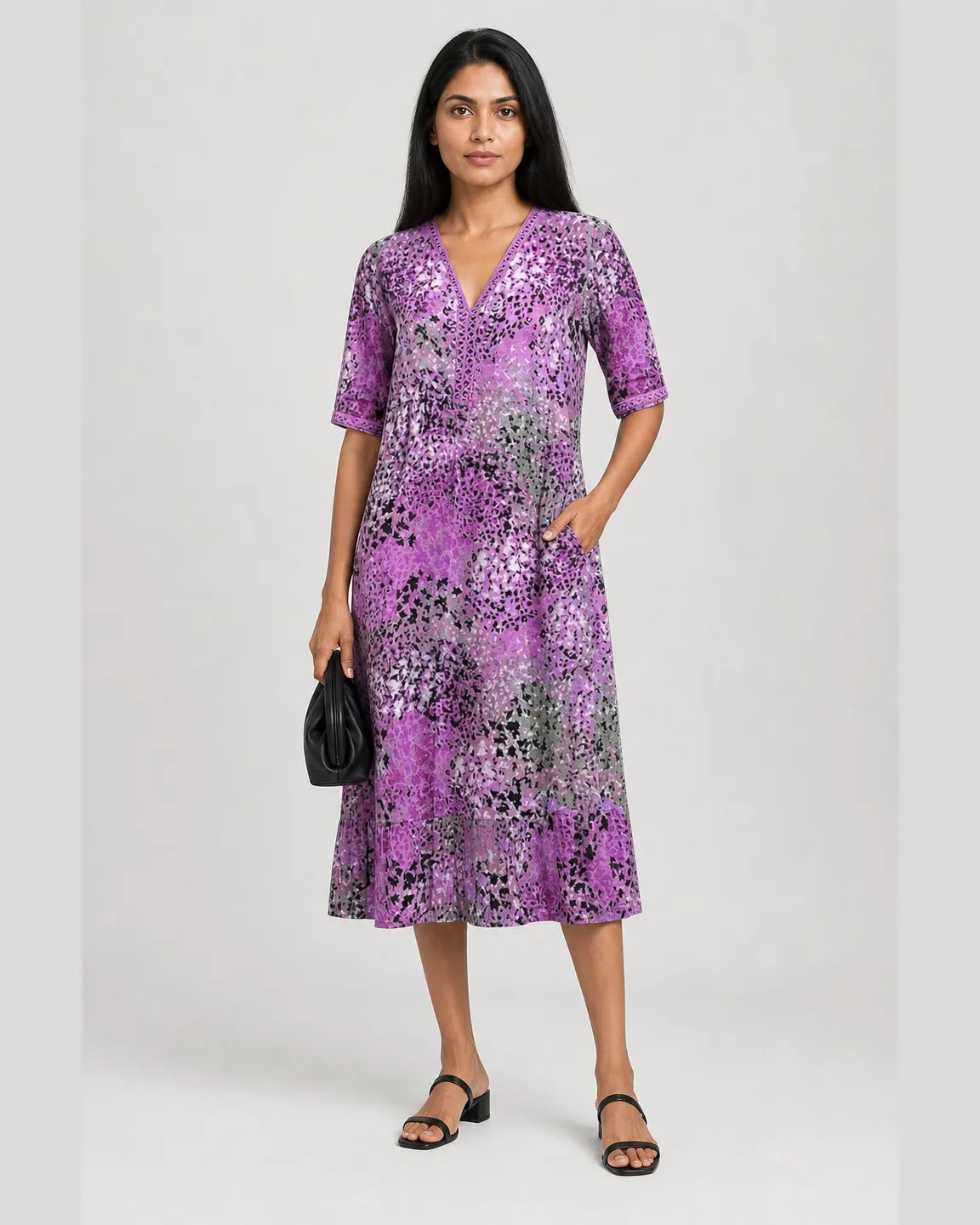 Hope-Belle Soft Breathable Dress in Purple — full-body studio view