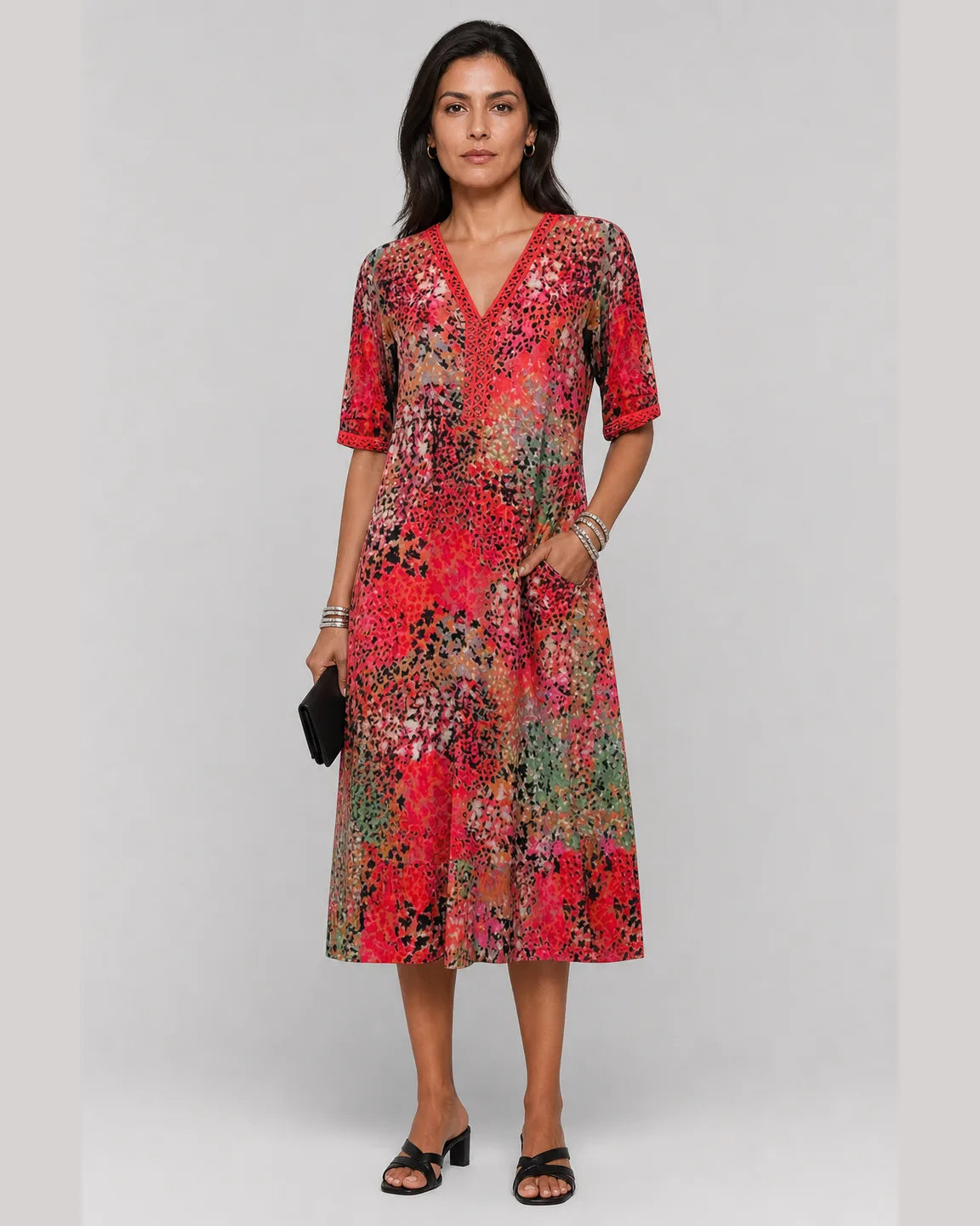 Hope-Belle Soft Breathable Dress in Red — full-body studio view