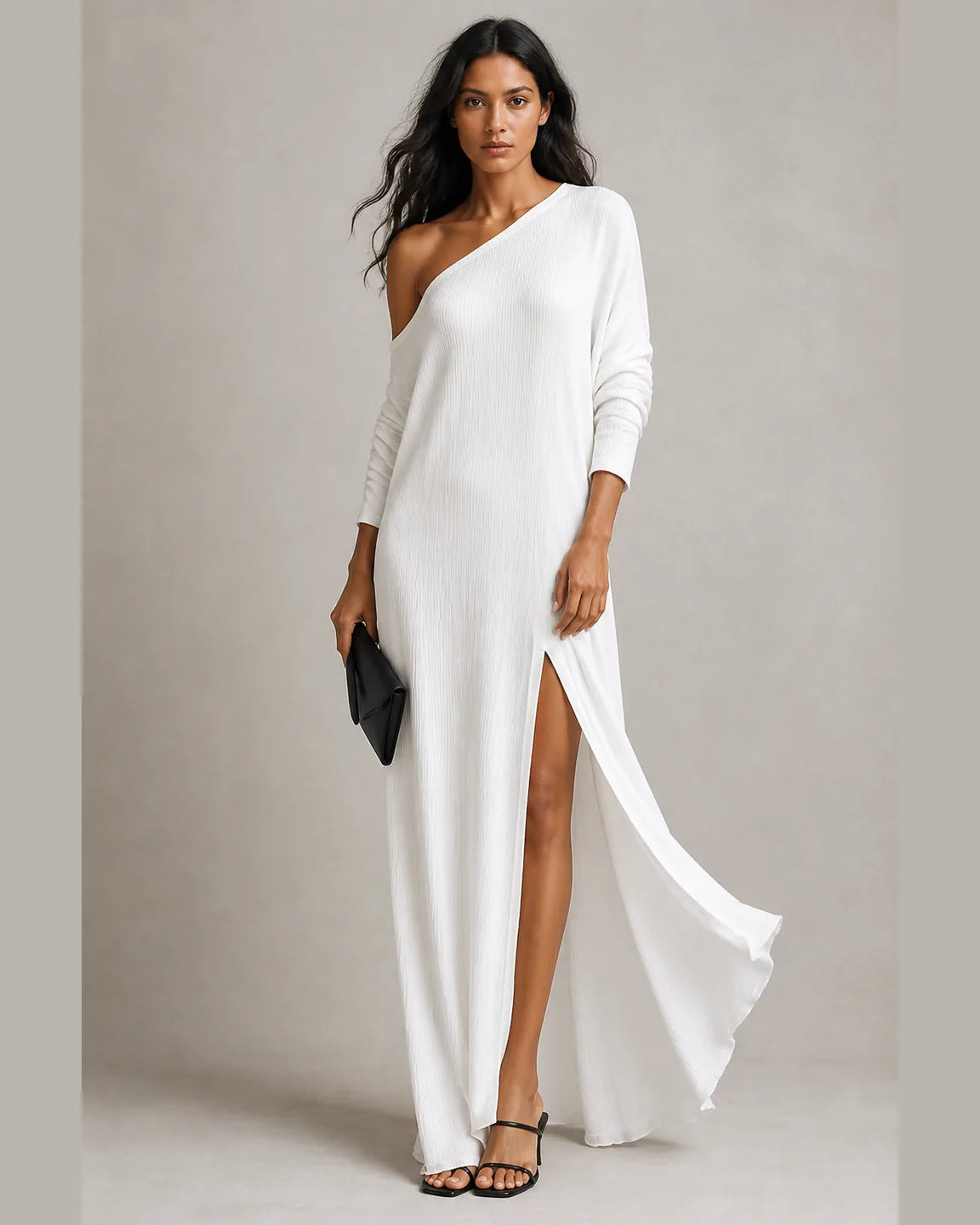 Hope-Faye Elegant Dress in White — full-body studio view