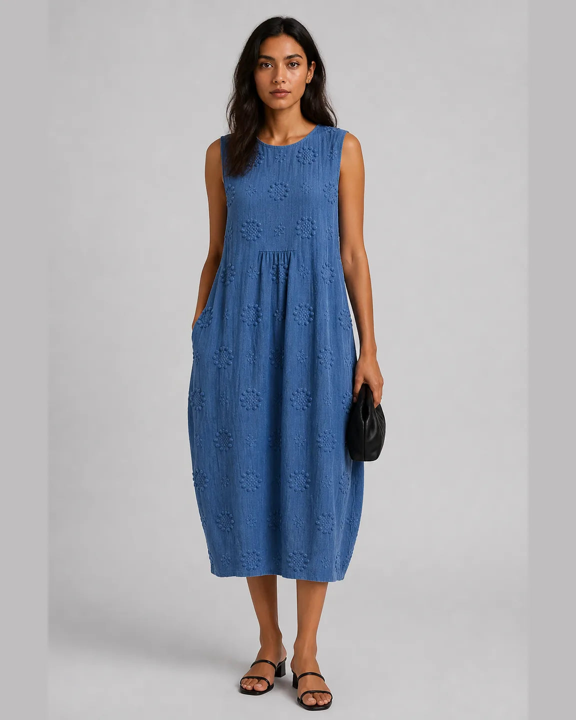 Hope-June Breathable Summer Dress in Blue — full-body studio view
