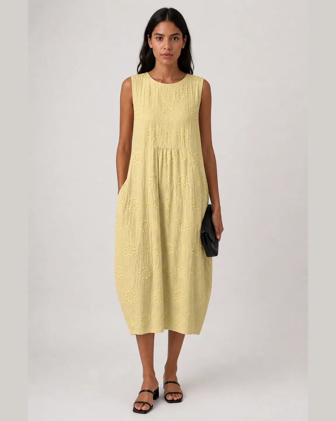 Hope-June Breathable Summer Dress in Light Yellow — full-body studio view