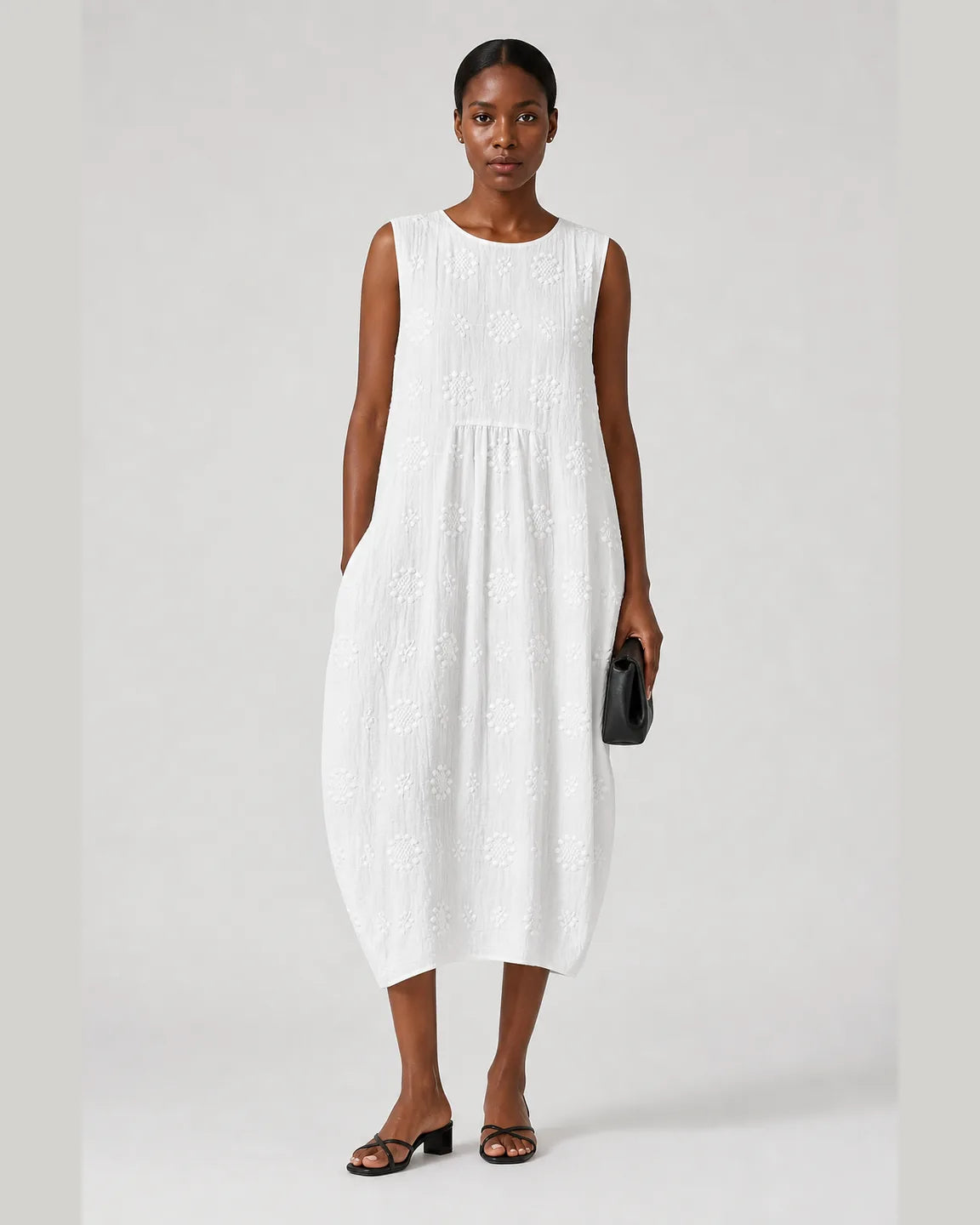 Hope-June Breathable Summer Dress in White — full-body studio view