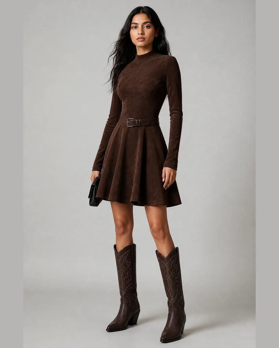 Hope-Mae Suede Mini Dress + FREE BELT — three-quarter studio view