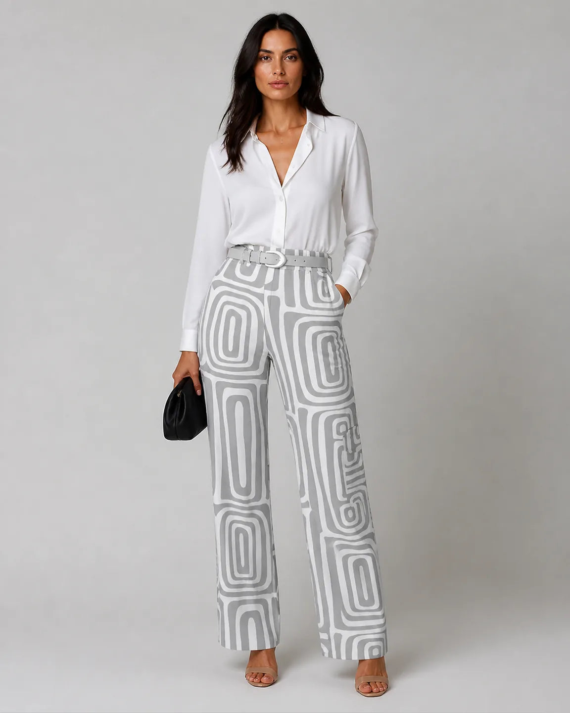 Hope-Pearl Elegant Two-Piece Set in Gray — full-body studio view