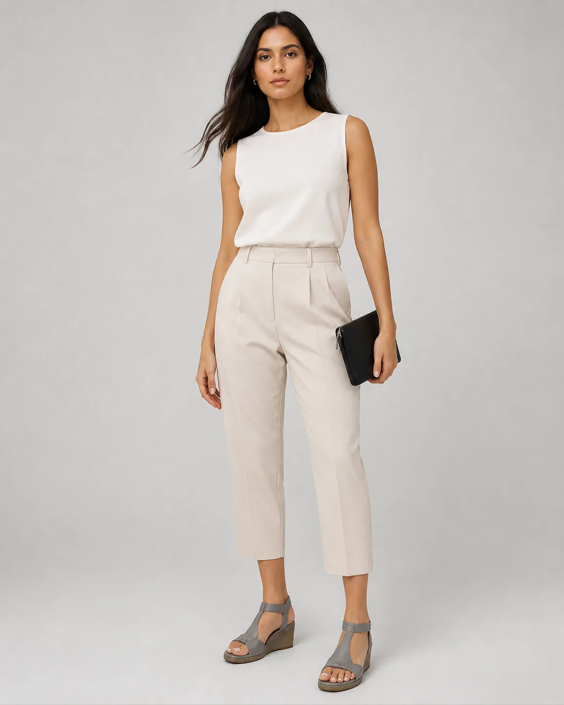 Iris-Grace Open Elegance Sandals in Gray — full-body studio view