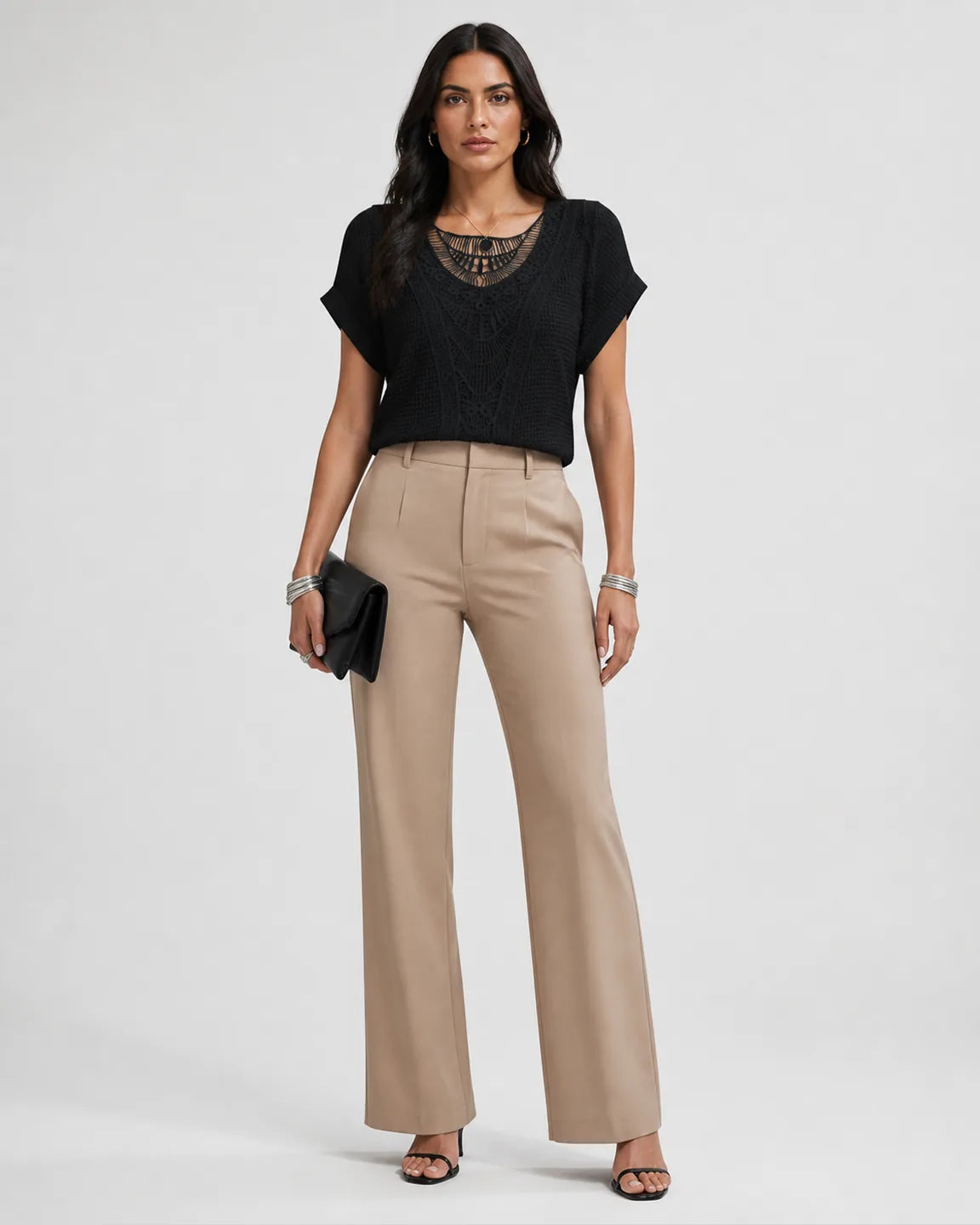 Iris-Jane Chic Lace Top in Black — full-body studio view