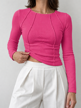 Langarmshirt mit Paspeln – Rosa – Vorderansicht