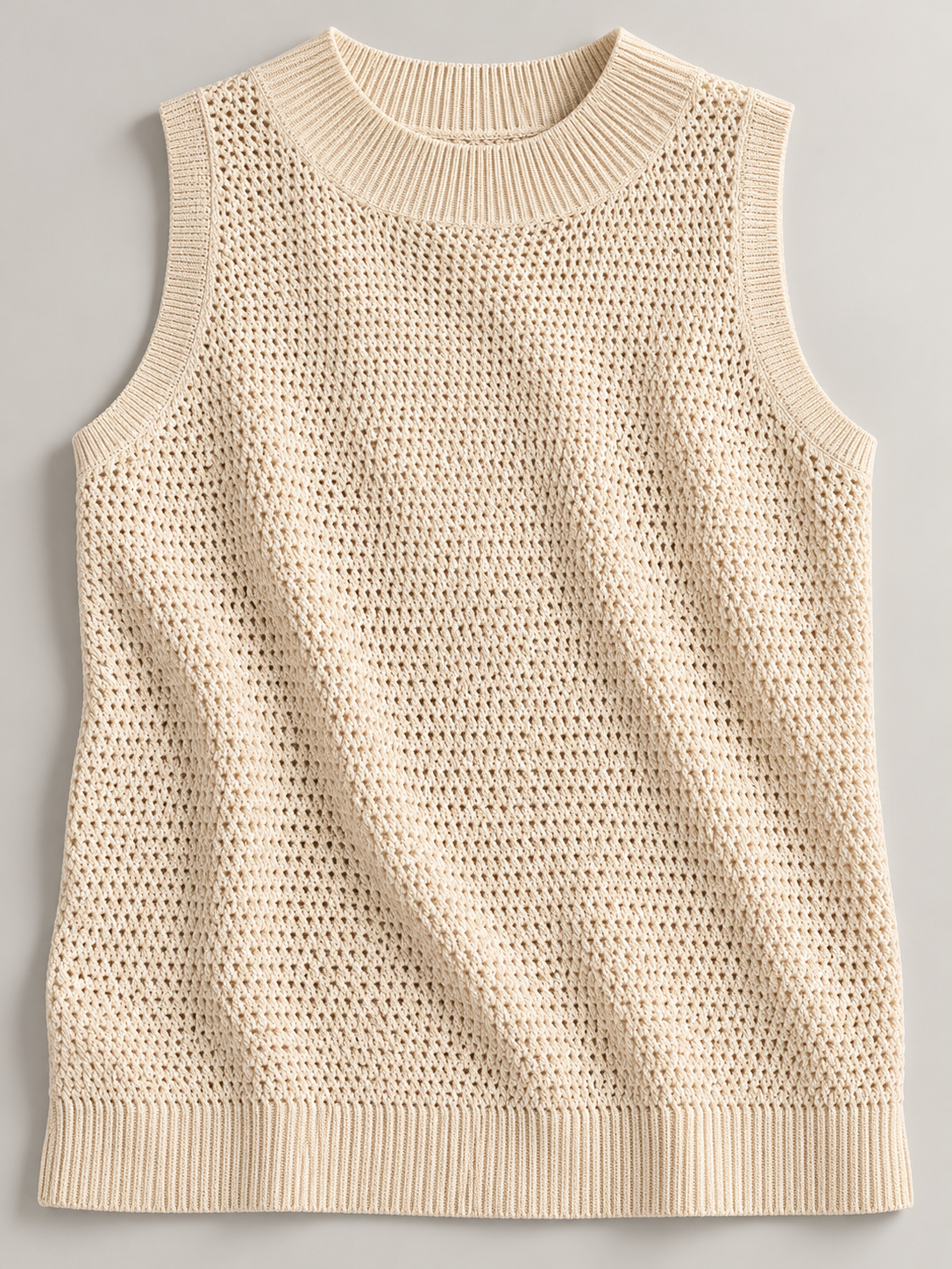 Ärmelloses Stricktop mit Lochmuster – Apricot, Ansicht 2