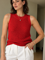 Ärmelloses Stricktop mit Lochmuster – Rot, Ansicht 6